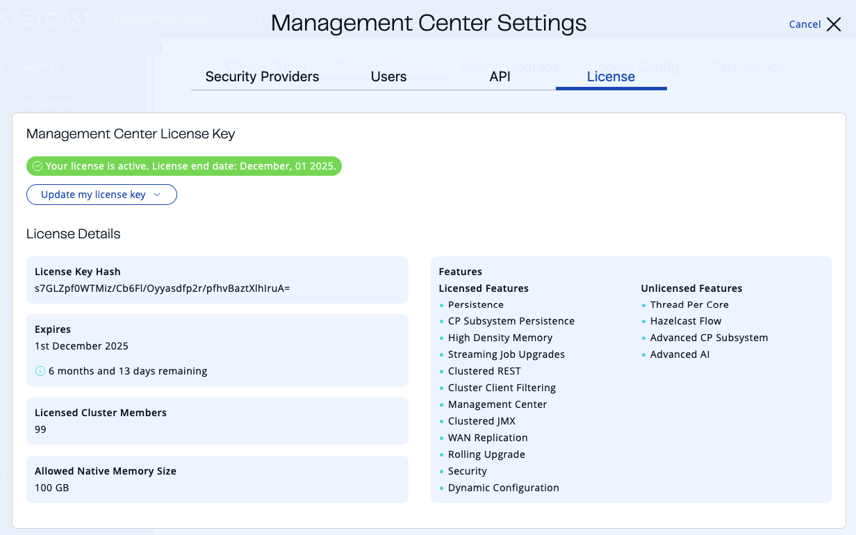 Management Center License Page